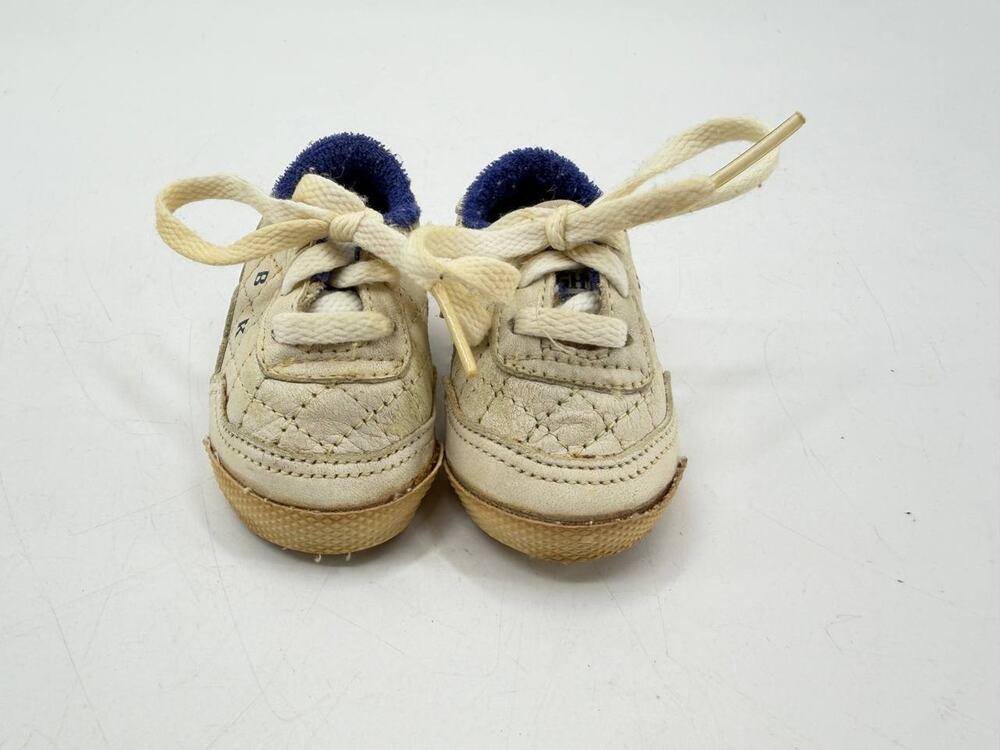 British Knights Baby Crib Shoes Size 1 Cream Blue Lace Up Sneakers